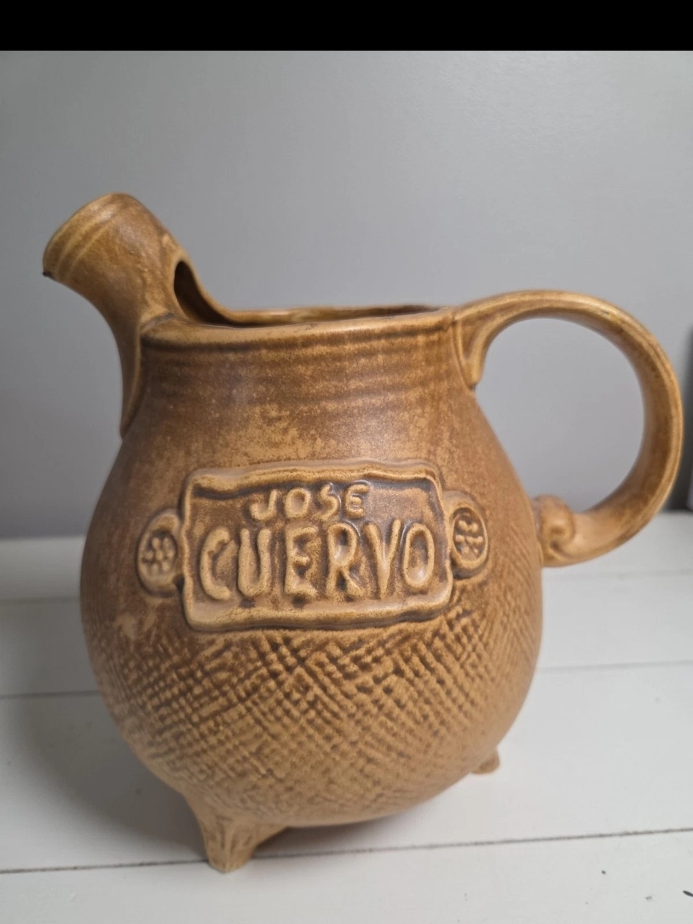 Vintage 1975 Jose Cuervo Tequila Ceramic Pot Belly Pitcher Heublein 3-Footed